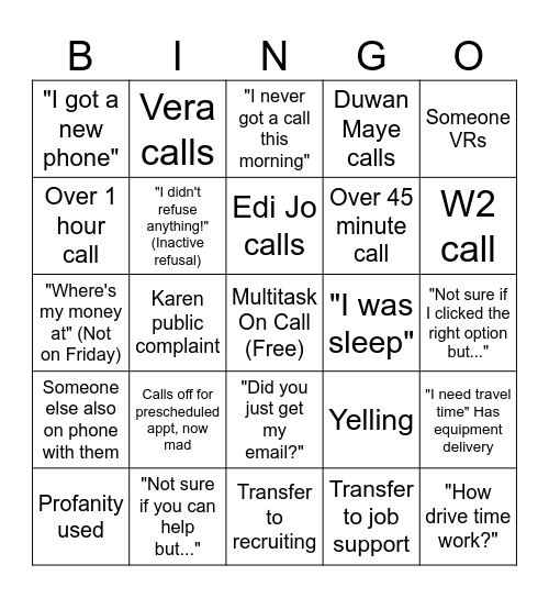 Flagger Force Bingo Card