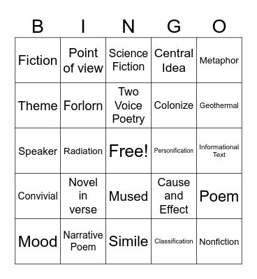 Unit 3 Vocab Bingo Card