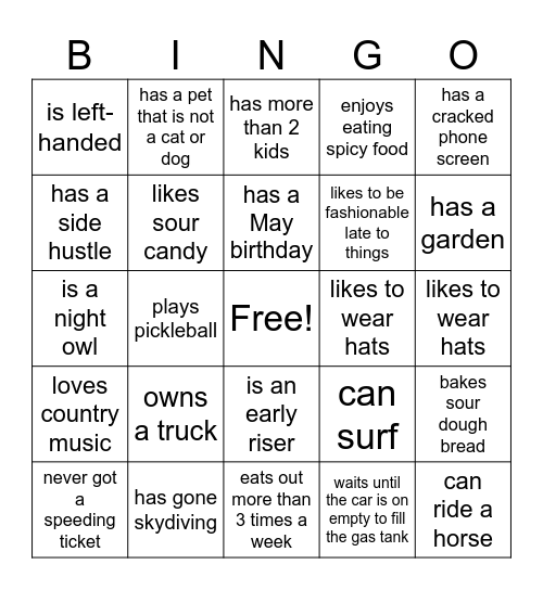 GET TO KNOW YOU BINGO Card