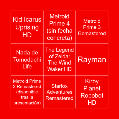 Nintendo Direct 27.03.25 Bingo Card
