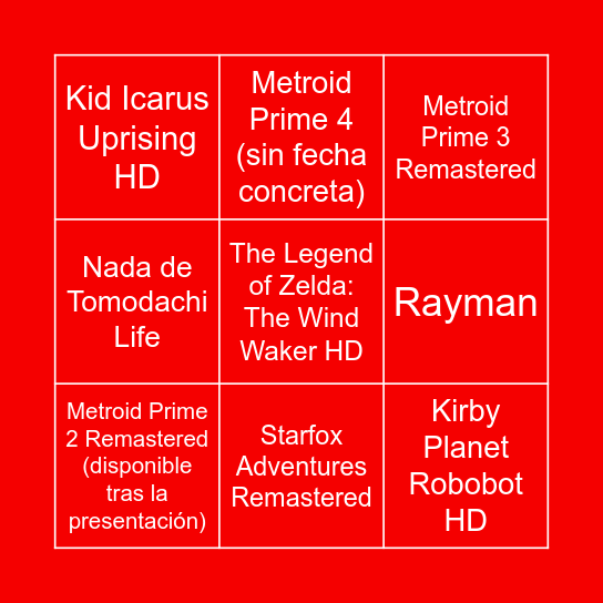 Nintendo Direct 27.03.25 Bingo Card