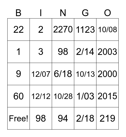 Math My Heart Bingo Card
