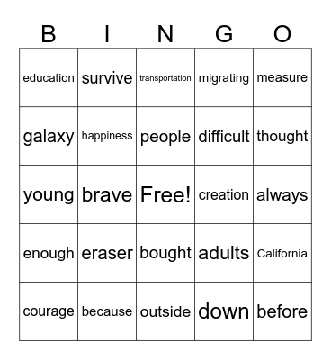 Untitled Bingo Card