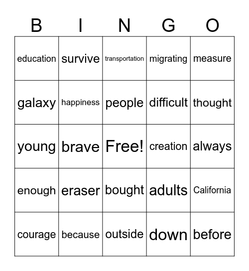 Untitled Bingo Card