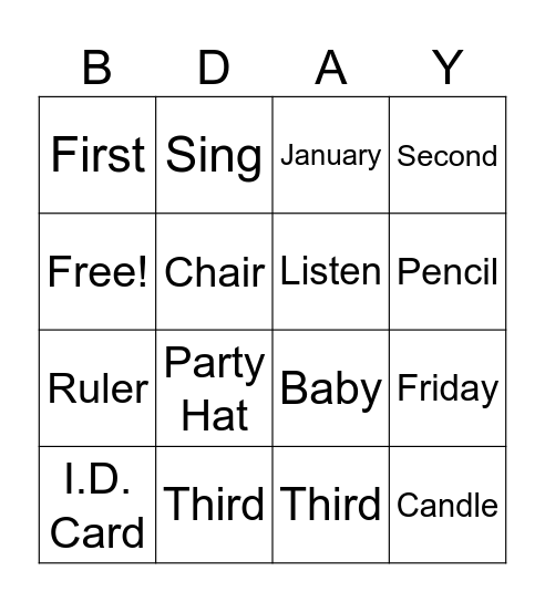 Birthday Bingo Card