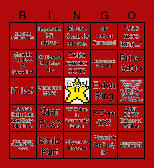 NINTENDO SWITCH 2 DIRECT Bingo Card