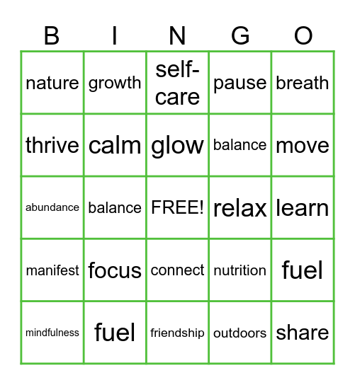 Wellness Wins Bingo Card