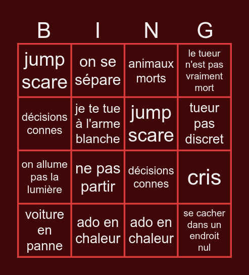BINGO FILM HORREUR Bingo Card