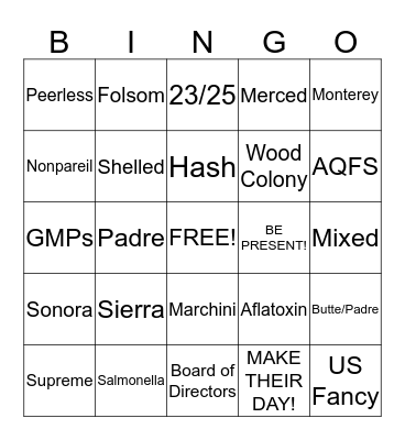 Almond Board of California Bingo Card