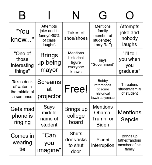 Tambo Bingo Card