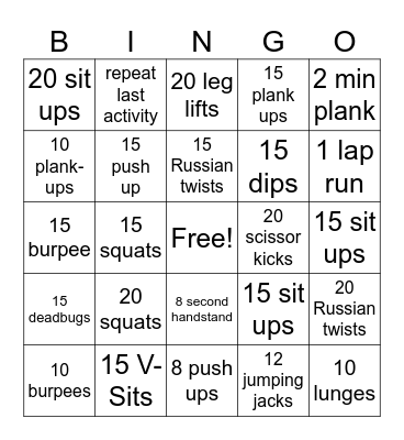 Fitness Bingo! Bingo Card