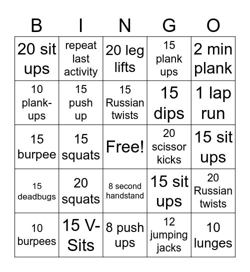 Fitness Bingo! Bingo Card