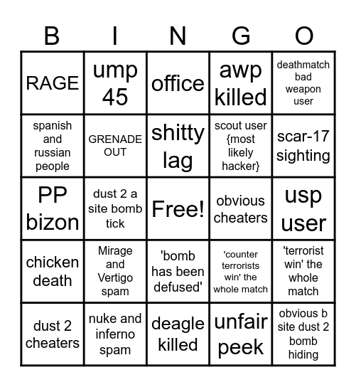 CS2 bingo Fire in za Hole Bingo Card