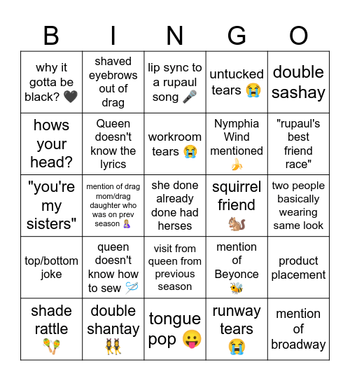 Drag Race 17 Bingo Card
