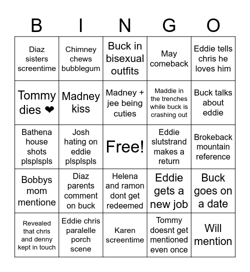 9-1-1 8x12 Bingo Card