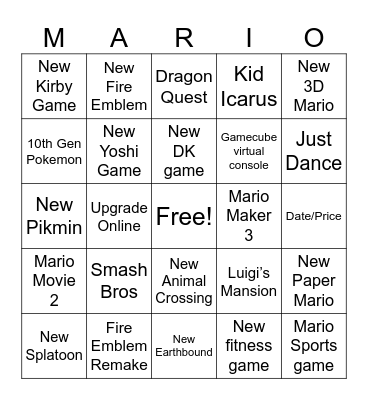 Nintendo Direct Bingo Card