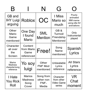 Marios Madness memes Bingo Card