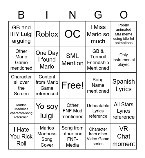 Marios Madness memes Bingo Card
