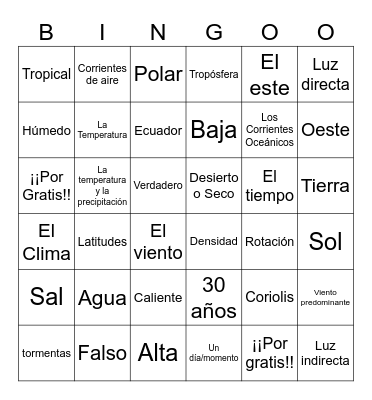 El Tiempo y El Clima 2024 Bingo Card