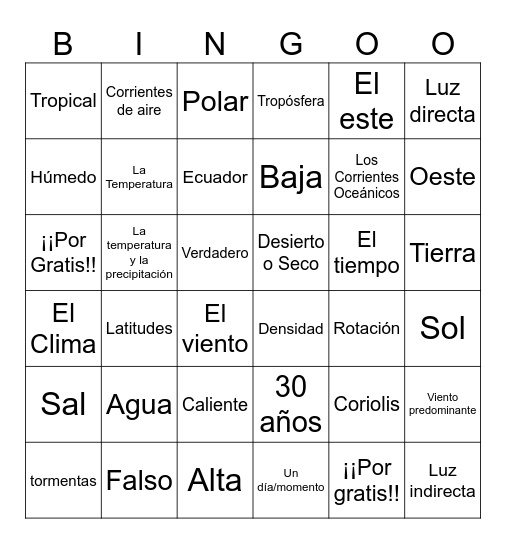 El Tiempo y El Clima 2024 Bingo Card