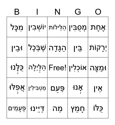 Passover Bingo Card
