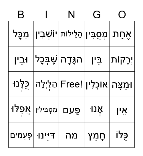 Passover Bingo Card