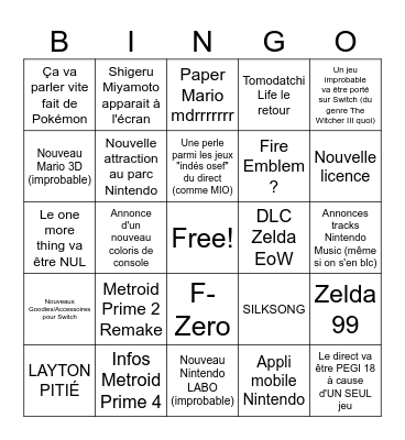 Nintendo Direct 25/03/2025 Bingo Card