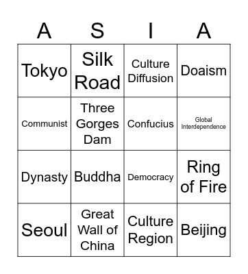 East Asia BINGO Card