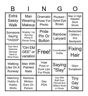 Gay Sterotypes Bingo Card