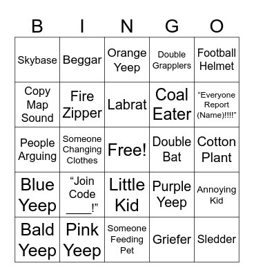 Yeep Bingo Card