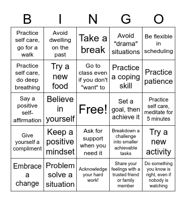 3Rs Bingo - Resilience Bingo Card