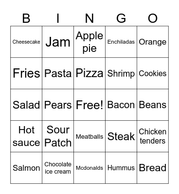 Food Fun Bingo Card
