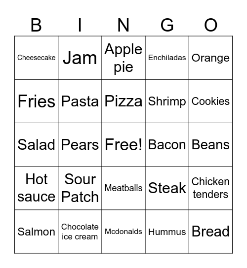 Food Fun Bingo Card