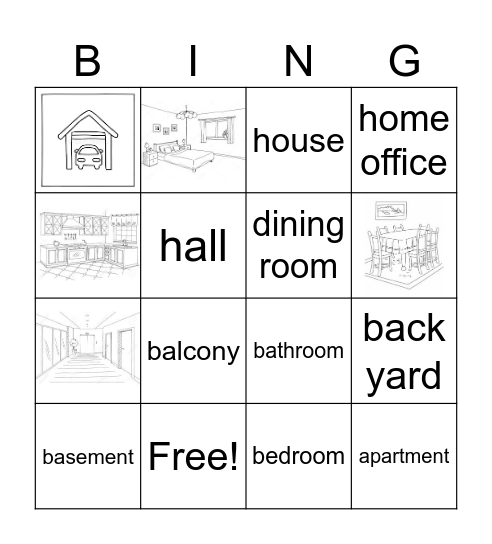 Rooms in the house Bingo Card