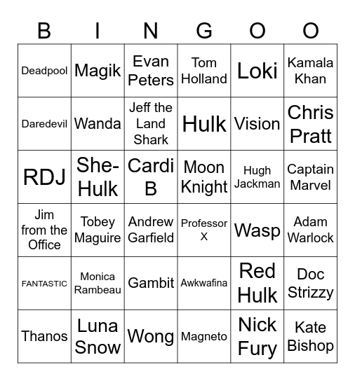 MARVEL Bingo Card