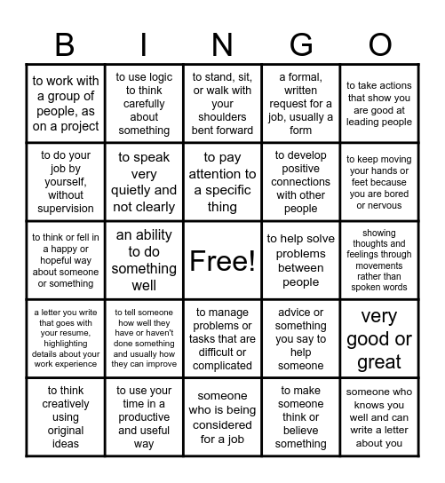 Start Up 3 Unit 10 Lessons 1, 3, 4 Vocabulary Bingo Card