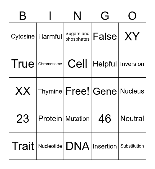 DNA and Mutations Bingo Card