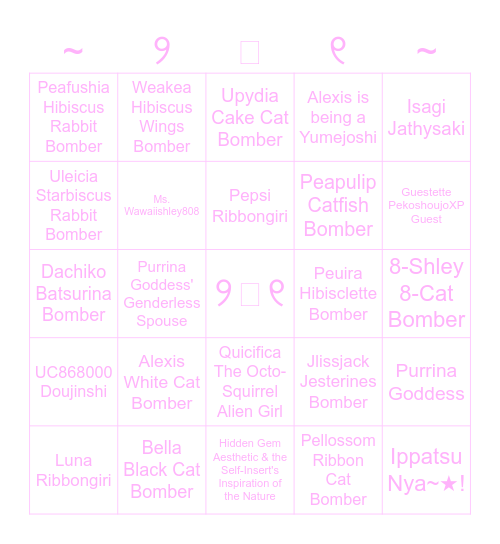 ~୨ᗢ୧ Pekousei♡Bingo of the Pekoshoujo de Uchuu Mahouu Teien (Fanon) ୨ᗢ୧~ Bingo Card