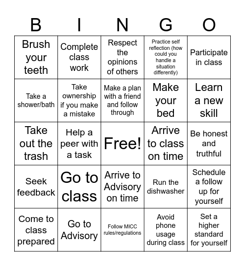 3Rs Bingo - Responsibility Bingo Card