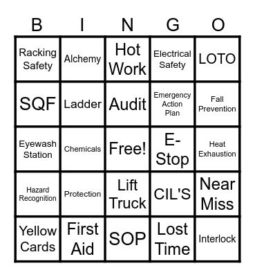 Refresco Safety Bingo Card