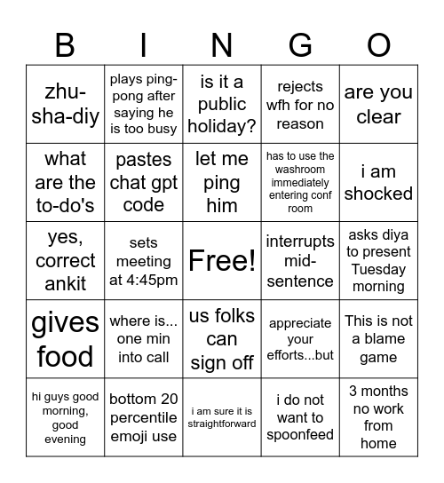K dawg bingo Card