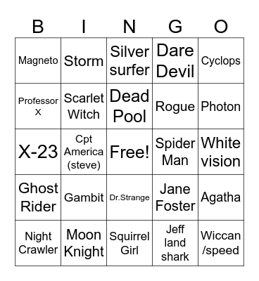 MARVEL STREAM Bingo Card