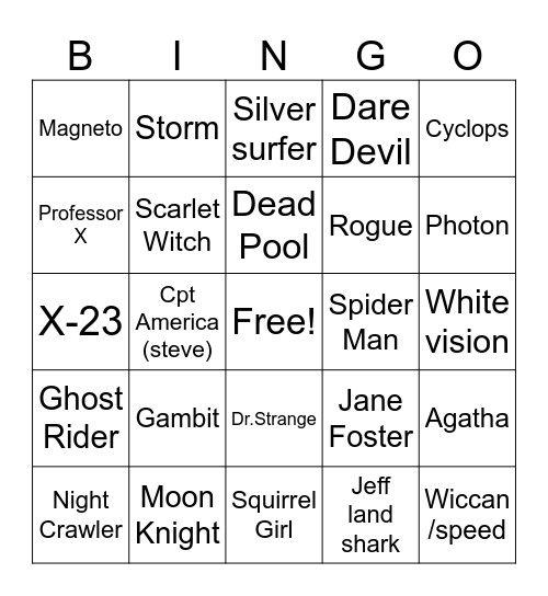 MARVEL STREAM Bingo Card