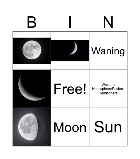 Moon Phases Bingo Card