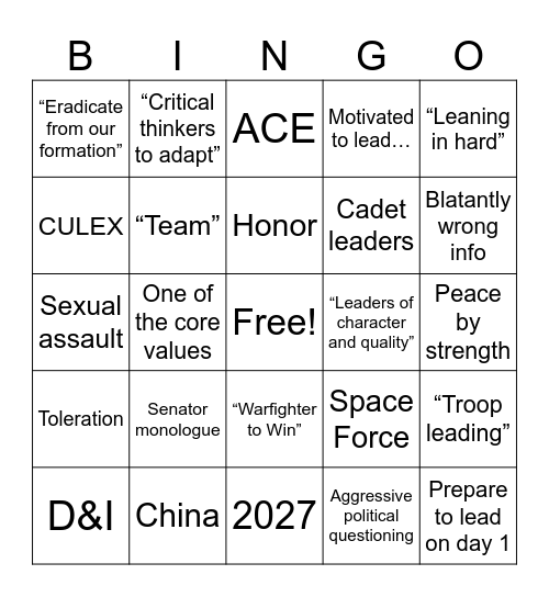 Testimony Bingo Card