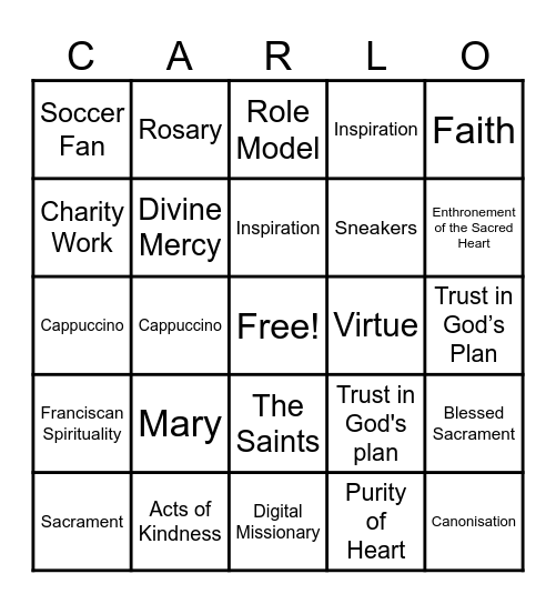 Carlo Acutis Bingo Card