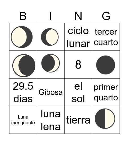 Moon Phases Bingo Card