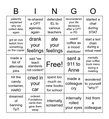 Literacy Coaches Bingo Card