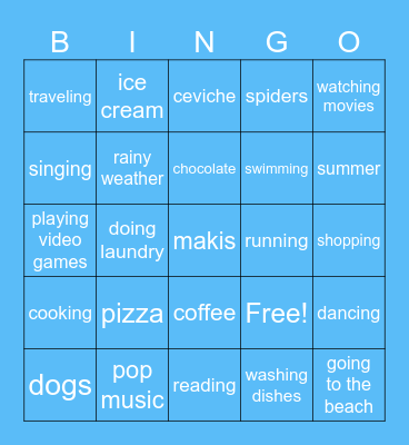 I like / I don't like... because Bingo Card