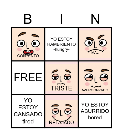 Emotions Bingo Card